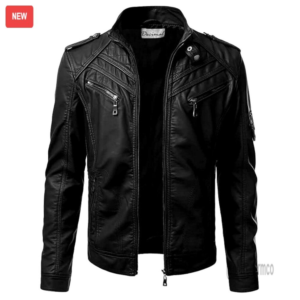 Vintage Lambskin Leather Biker Jacket Motorcycle Style Long Sleeve